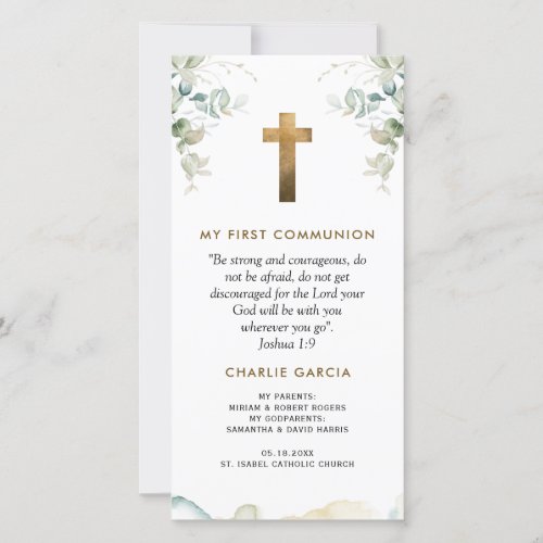 First Communion Boy or Girl Greenery Bookmark Thank You Card