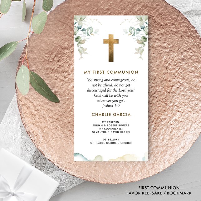 First Communion, Boy or Girl, Greenery Bookmark Thank You Card (Creator Uploaded)