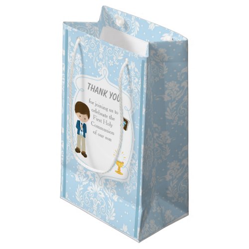 First Communion Brunette Boy Thank You Small Gift Bag