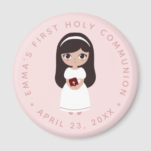 First Communion Brunette Girl Pink Cute Catholic Magnet