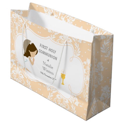 First Communion Brunette Hair Girl Thank You Large Gift Bag