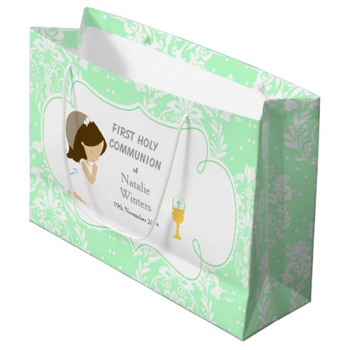 First Communion Brunette Hair Girl Thank You Large Gift Bag