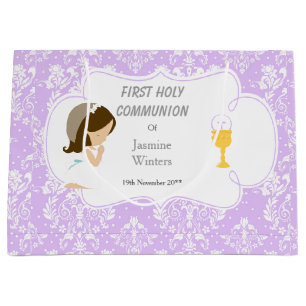 First Communion Brunette Hair Girl Thank You Large Gift Bag