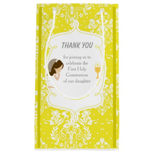 First Communion Brunette Hair Girl Thank You Small Gift Bag