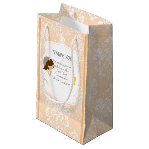 First Communion Brunette Hair Girl Thank You Small Gift Bag