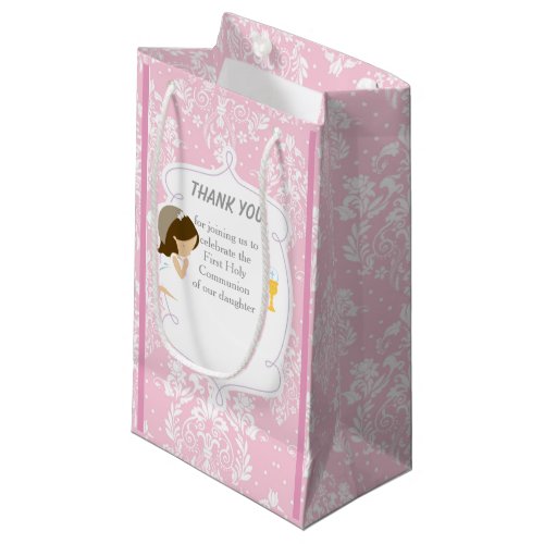 First Communion Brunette Hair Girl Thank You Small Gift Bag