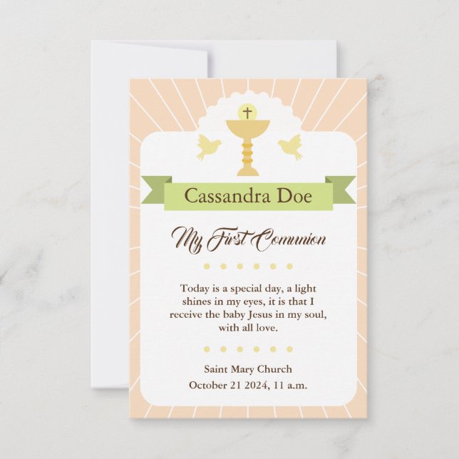 First Communion Card. Girl. Invitation (Front)