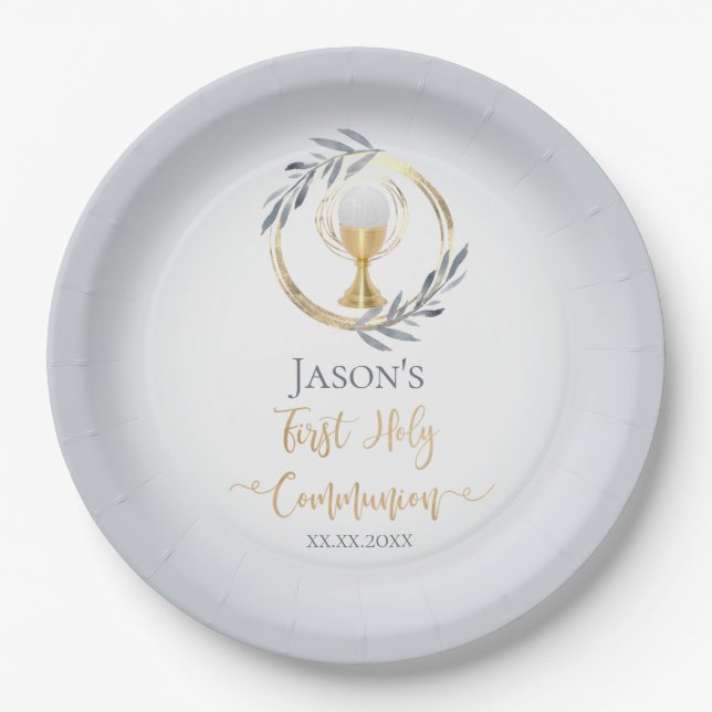 First Communion catholic boy Paper Plates (Front)