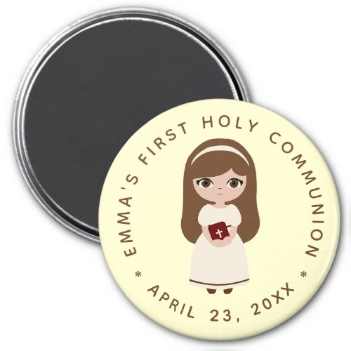  First Communion Catholic Brunette Girl Brown Hair Magnet
