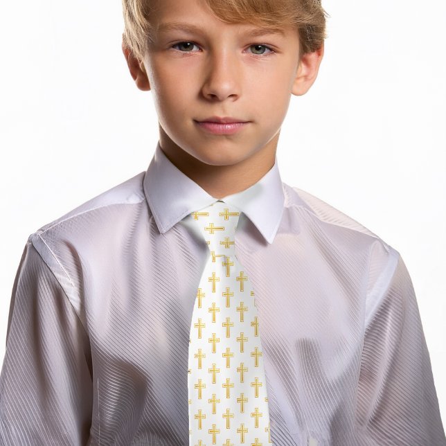 First Communion Catholic Cross Faux Gold Pattern  Neck Tie (Creator Uploaded)