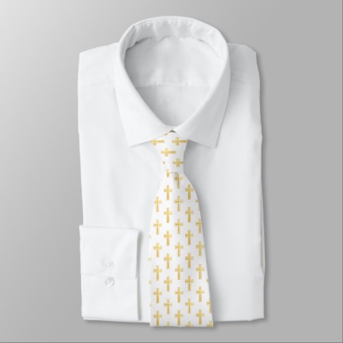 First Communion Catholic Cross Faux Gold Pattern  Neck Tie