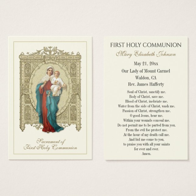 First Communion Catholic Remembrance Holy Card (Front & Back)