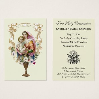 First Communion Catholic Remembrance Holy Card by ShowerOfRoses at Zazzle