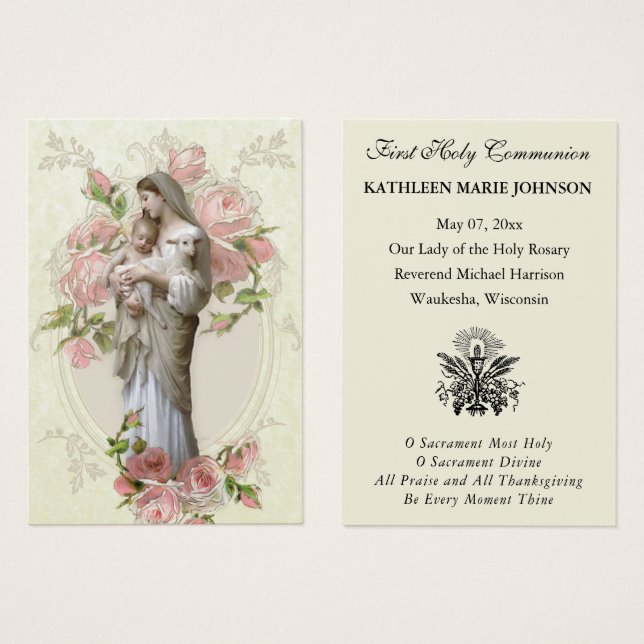 First Communion Catholic Remembrance Holy Card (Front & Back)