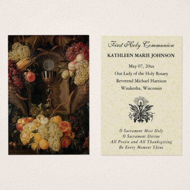 First Communion Catholic Remembrance Holy Card (Front & Back)