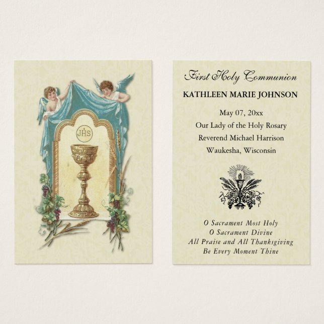 First Communion Catholic Remembrance Holy Card (Front & Back)
