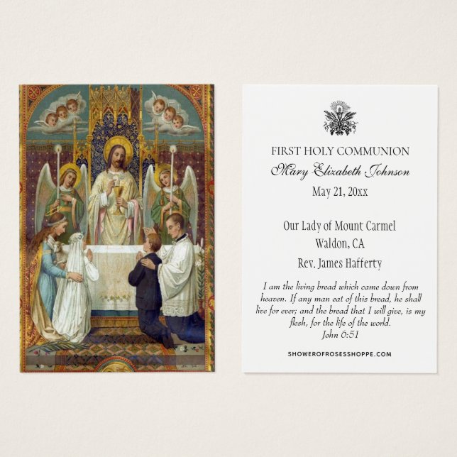 First Communion Catholic Remembrance Holy Card (Front & Back)