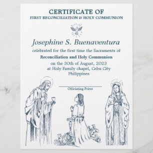 First Communion Certificate for girls Letterhead