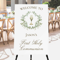 First Communion chalice crest greenery