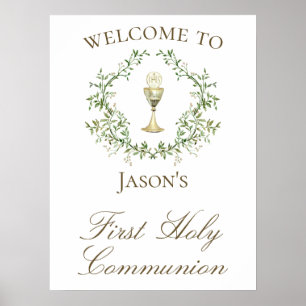First Communion chalice crest greenery Poster
