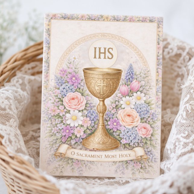 First Communion Chalice Host Floral  Invitation (Creator Uploaded)