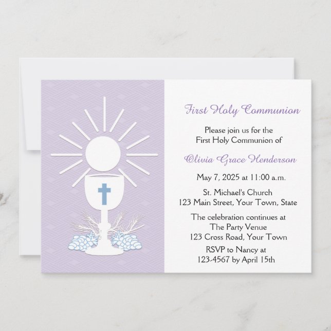 First Communion Chalice, Lilac Invitation (Front)