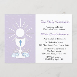 First Communion Chalice, Lilac Invitation