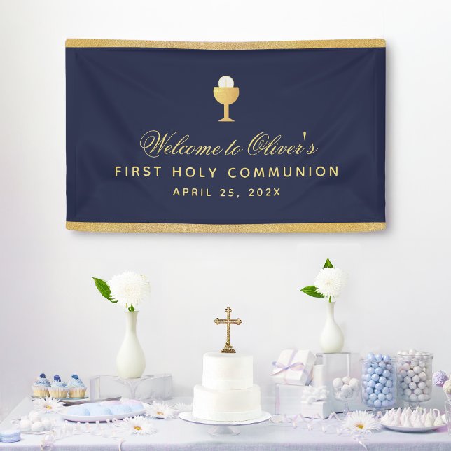 First Communion Chalice Navy Blue Boy Welcome Banner (Creator Uploaded)