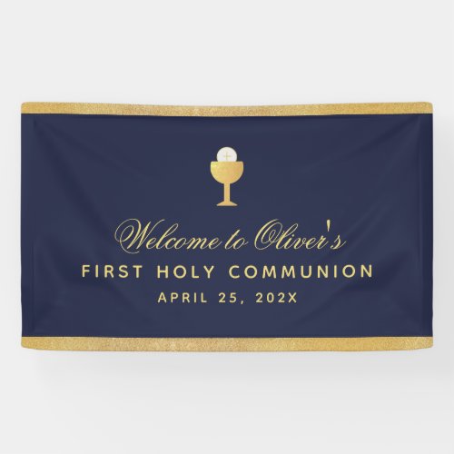 First Communion Chalice Navy Blue Boy Welcome Banner