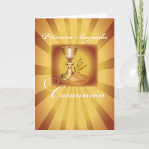 First Communion Chalice Spanish Gold Starburst Card