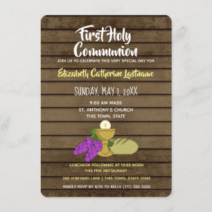 First Communion Chalis Grapes Bread Invitation