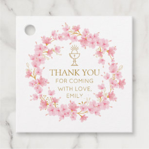 First Communion Cherry Blossom floral Favor Tags