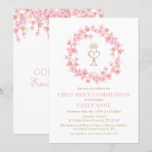 First Communion Cherry Blossom floral Invitation 
