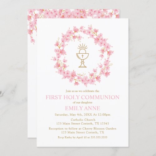 First Communion Cherry Blossom floral Invitation 