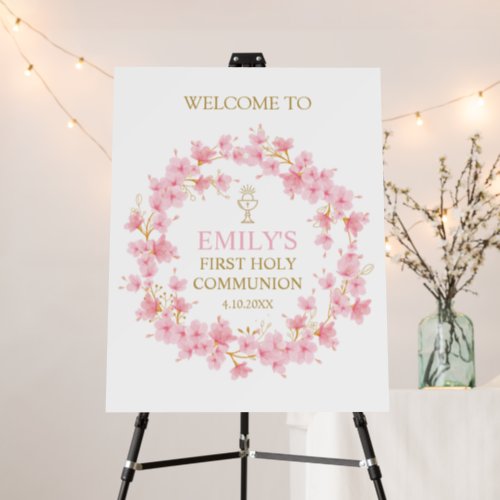 First Communion Cherry Blossom floral Welcome sign