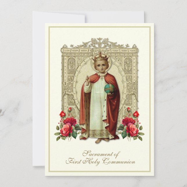 First Communion Christ the King Roses Invitation (Front)