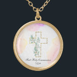 *~* First Communion Christian Confirmation AP35 Gold Plated Necklace<br><div class="desc">(( search id AP35 for similar designs and AP40 )) Religious Catholic Christian blessed Gold Plated Cross NECKLACE / PENDANT for a girl any age from child to teenager / teen to senior citizen. The design if for you to personalize / customize. It serves well for a special day to...</div>