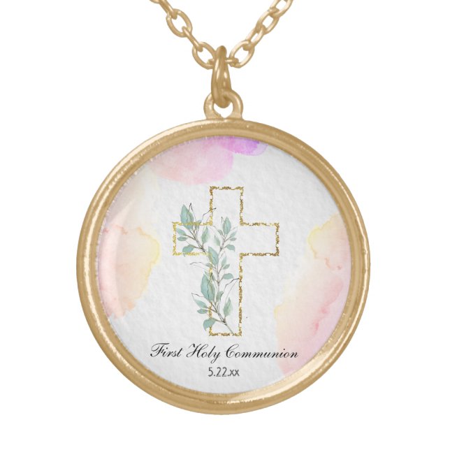 *~* First Communion Christian Confirmation AP35 Gold Plated Necklace (Front)