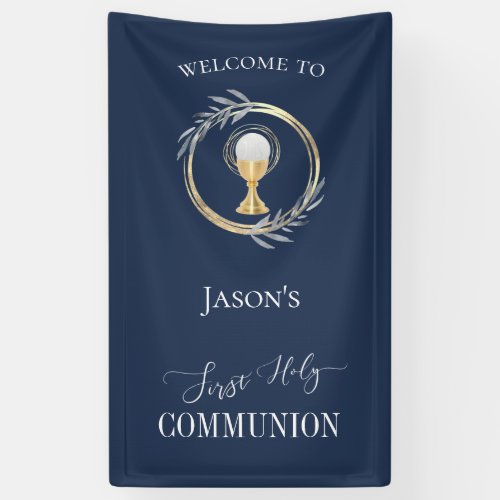 First Communion classic blue and faux gold circle Banner