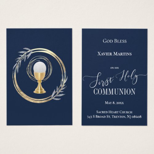 First Communion classic blue remembrance card