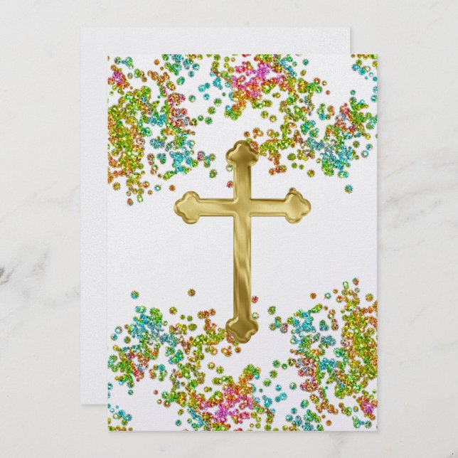First Communion Colorful Glittery Invitation (Front/Back)