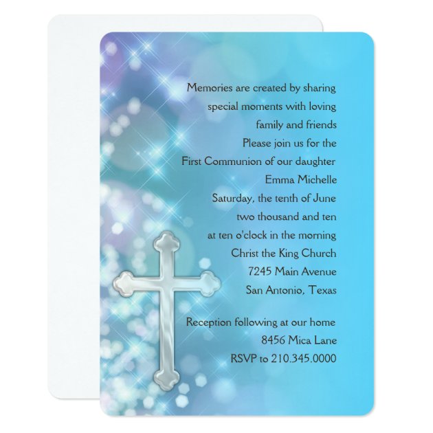 First Communion/Confirmation Blue Sparkle Invitation