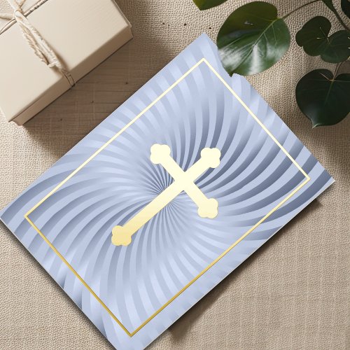 First Communion  Confirmation Blue Swirl Cross Foil Invitation