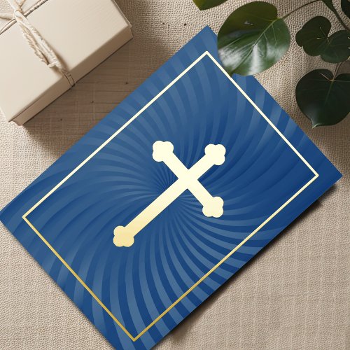 First Communion  Confirmation Blue Swirl Cross Foil Invitation