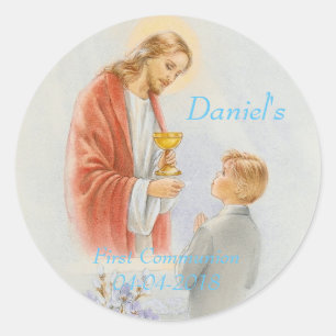 First communion confirmation boy classic round sticker