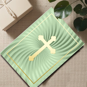 First Communion / Confirmation Mint Swirl Cross Foil Invitation