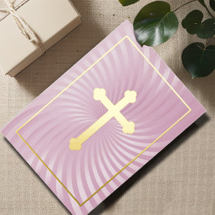 First Communion / Confirmation Pink Swirl Cross Foil Invitation