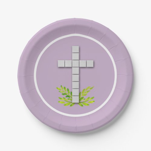 First Communion Cross on Lavender Paper Plates
