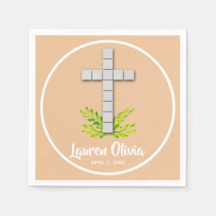 First Communion Cross on Peach Napkins