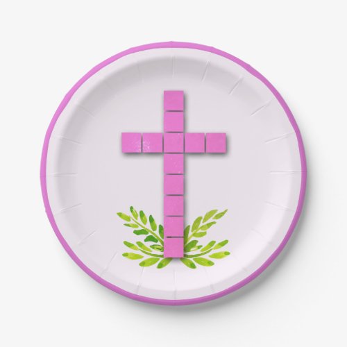 First Communion Cross on Pink Paper Plates